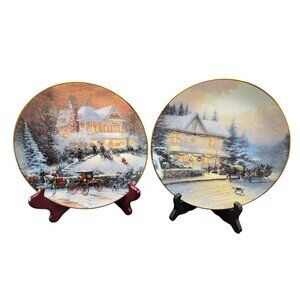 Thomas Kinkade An Old Fashioned Christmas Collector Plates Set Of 2 JJ3835